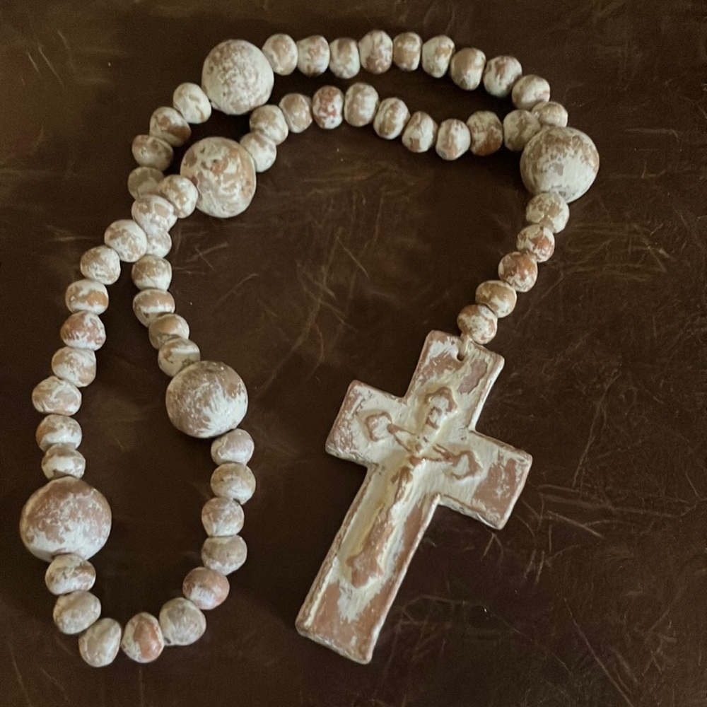 Handmade ceramic rosary inspired decor piece